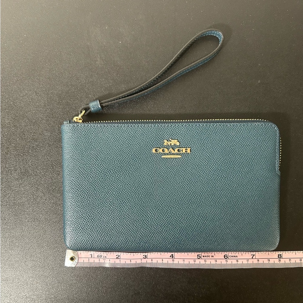 Coach Deep Teal Saffiano Leather Wristlet | Like New